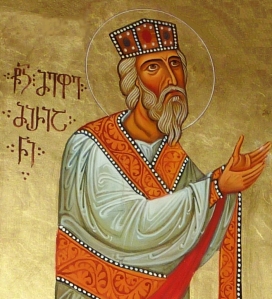 Ⴜ(ႫႨႣႠ)Ⴢ ႫႤႴႤ ႫႨႰႨႠႬႤ | წ(მიდა)ჲ მეფე მირიანი. King Mirian, from the Samtavisi Cathedral. Source.
