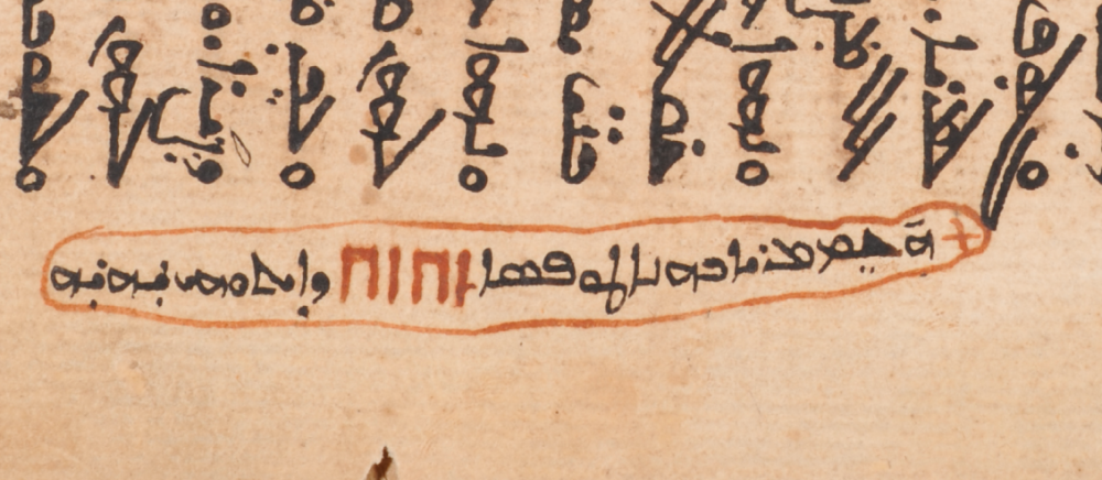 MBM 1, f. 105v, with marginal note to Ex 28:37, with the Greek letter form of the tetragrammaton.
